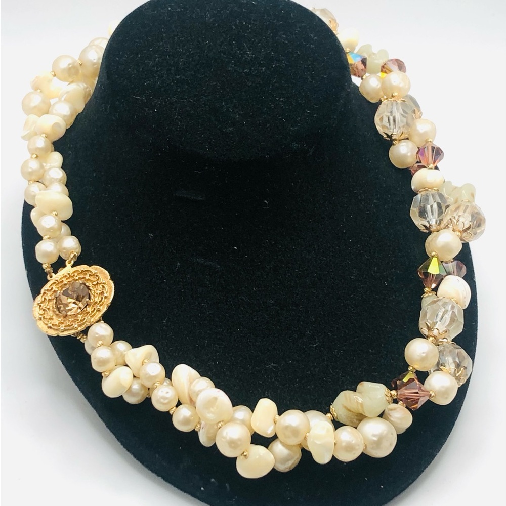 Vintage Chunky Faux Pearls with AB and Glass Beaded Necklace